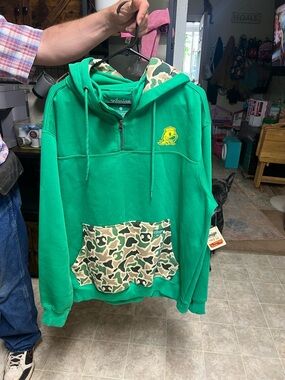Green Hoodie with Camo Pocket & Hood Lining